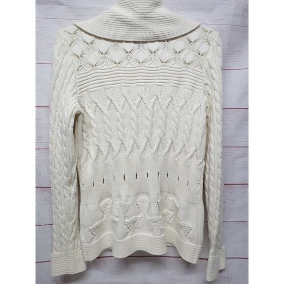 Tommy Hilfiger Size Medium Cream Cable Knit Snap Up Cardigan w/ Collar - Picture 7 of 10